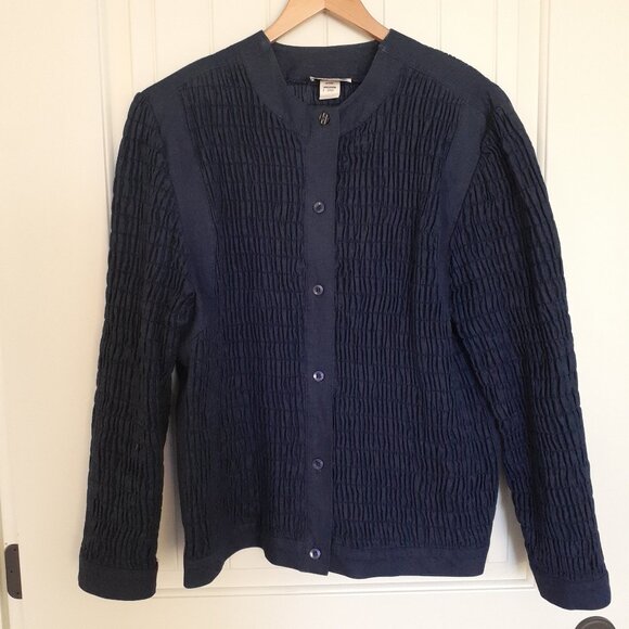 Vintage Hamilton Shirred Cotton Denim Button Up Jacket Blue Size 16 - Picture 1 of 11